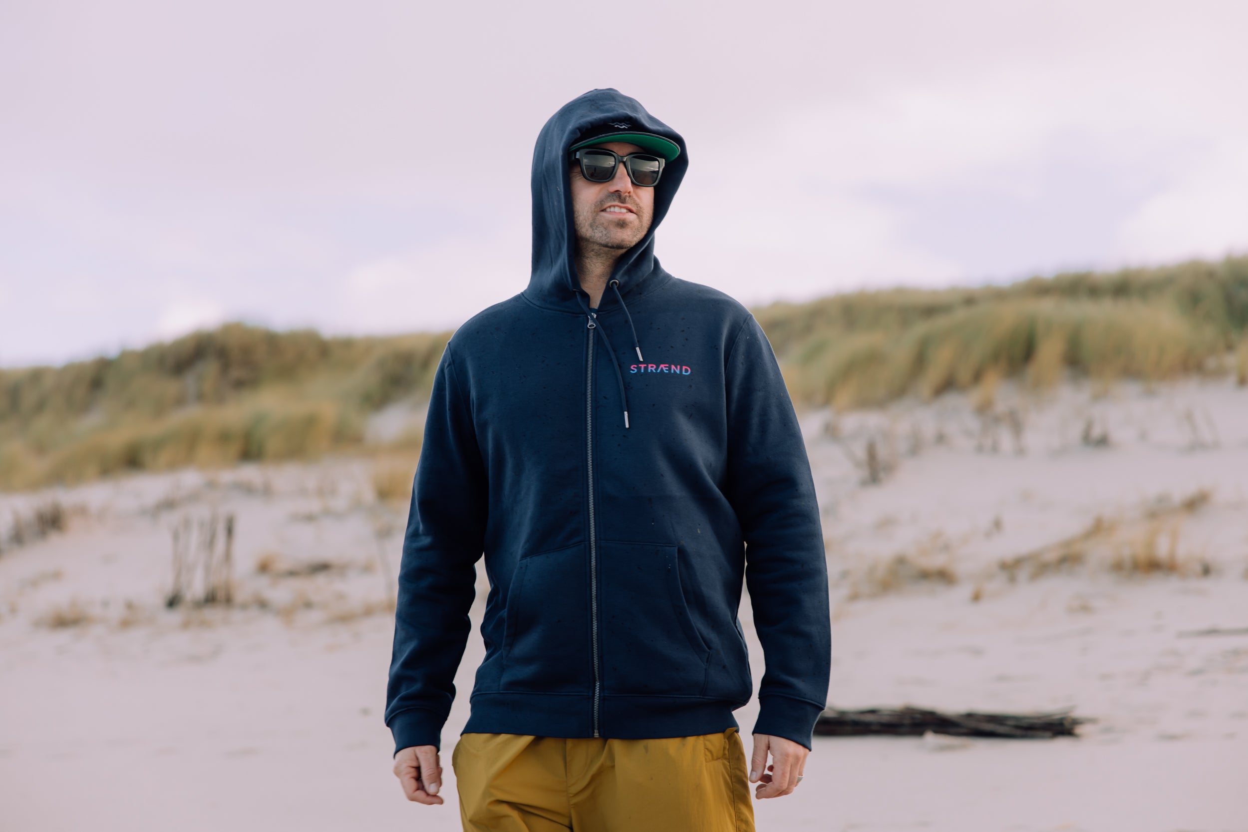 Hoodie Zipper in Marine Blau mit Sonne im Magenta Verlauf