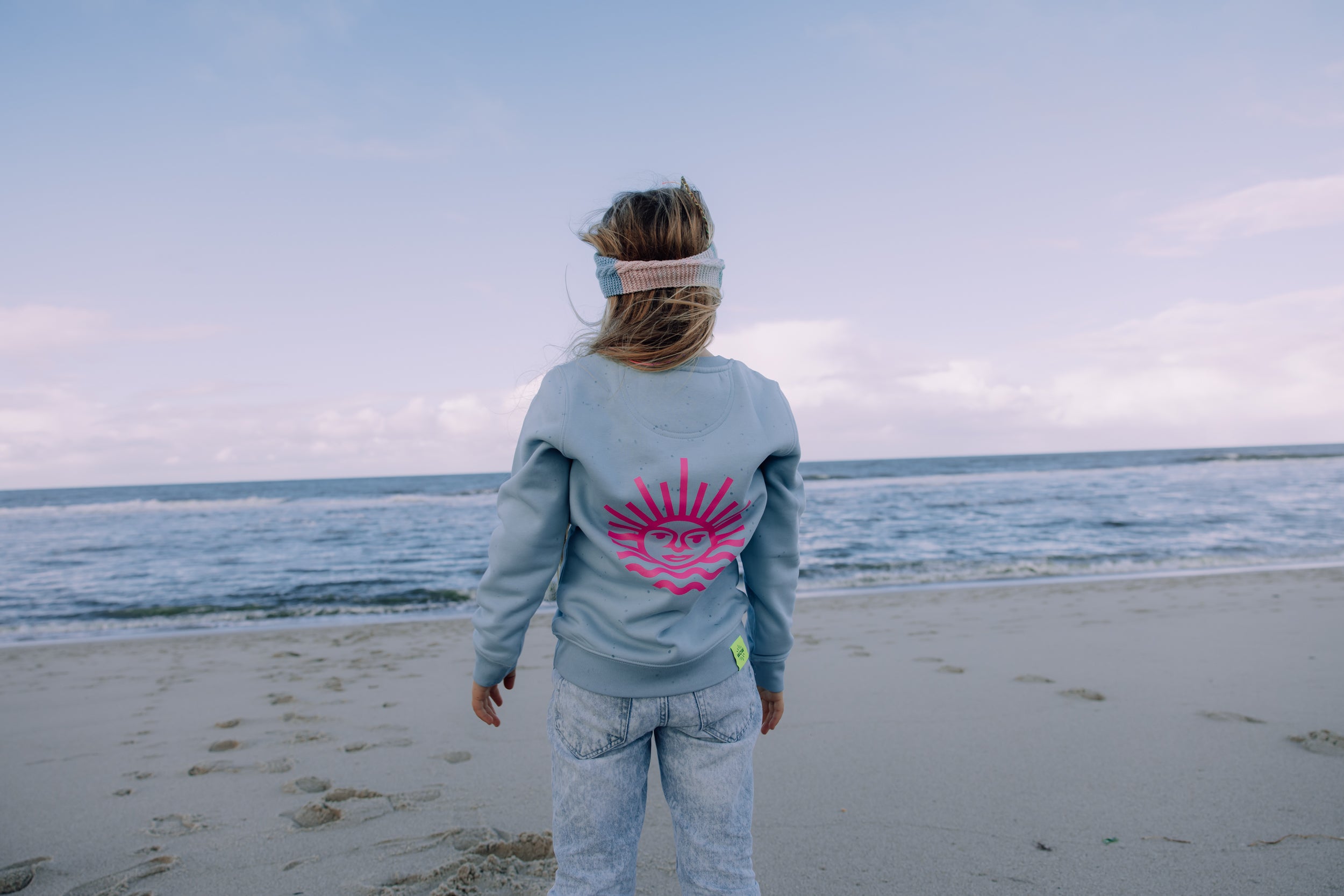 Kids Sweater, Aquamarine mit pinker Sonne
