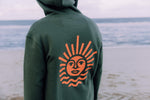Lade dir das Bild in den Galerie-Viewer, Hoodie in Khaki mit WOW-Sonne in Neon Orange, unisex

