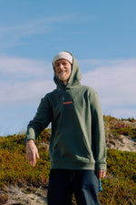 Lade dir das Bild in den Galerie-Viewer, Hoodie in Khaki mit WOW-Sonne in Neon Orange, unisex
