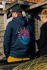 Lade dir das Bild in den Galerie-Viewer, Hoodie Zipper in Marine Blau mit Sonne im Magenta Verlauf
