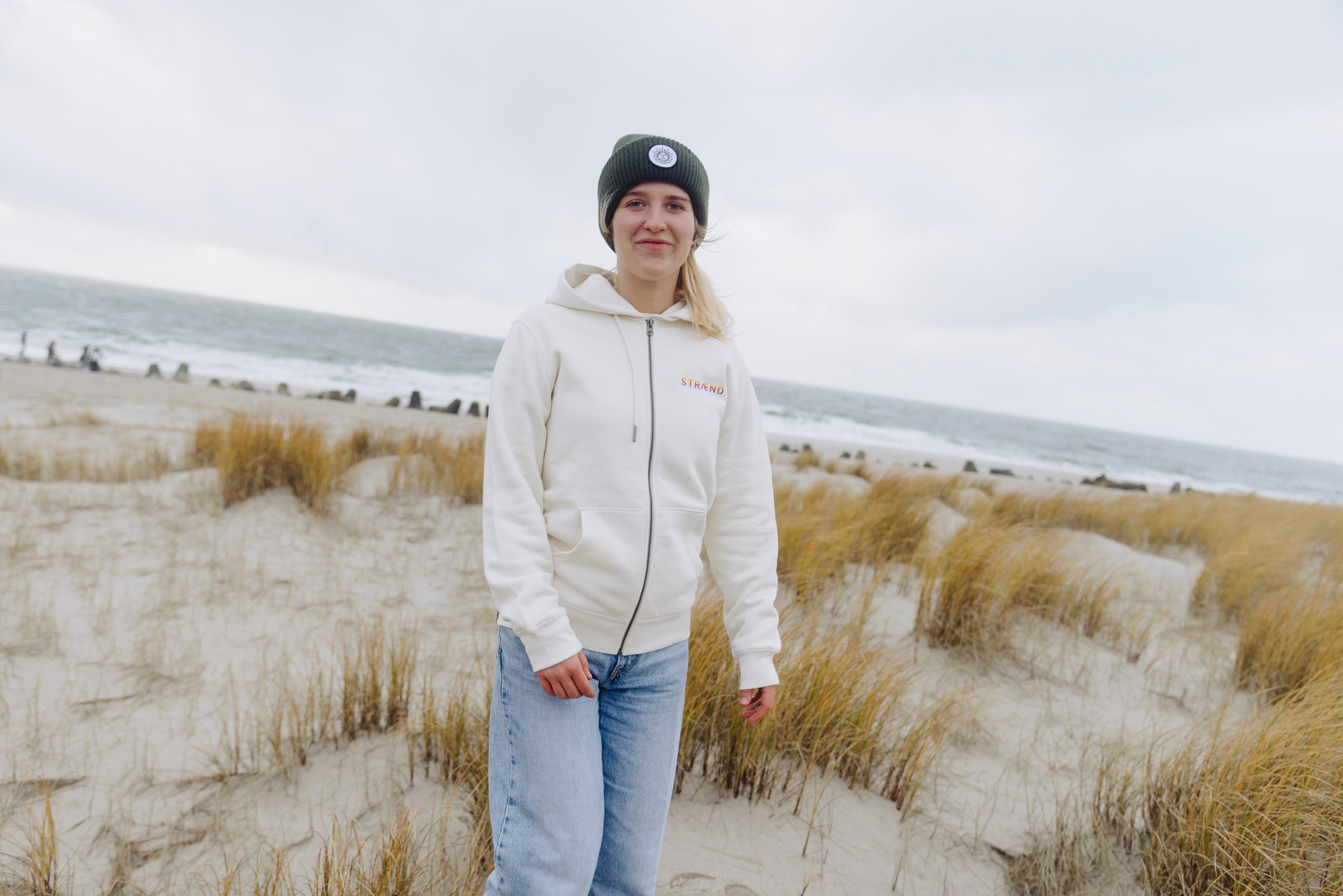 Hoodie Zipper Jacke, IVORY, Rainbow Sonne, UNISEX