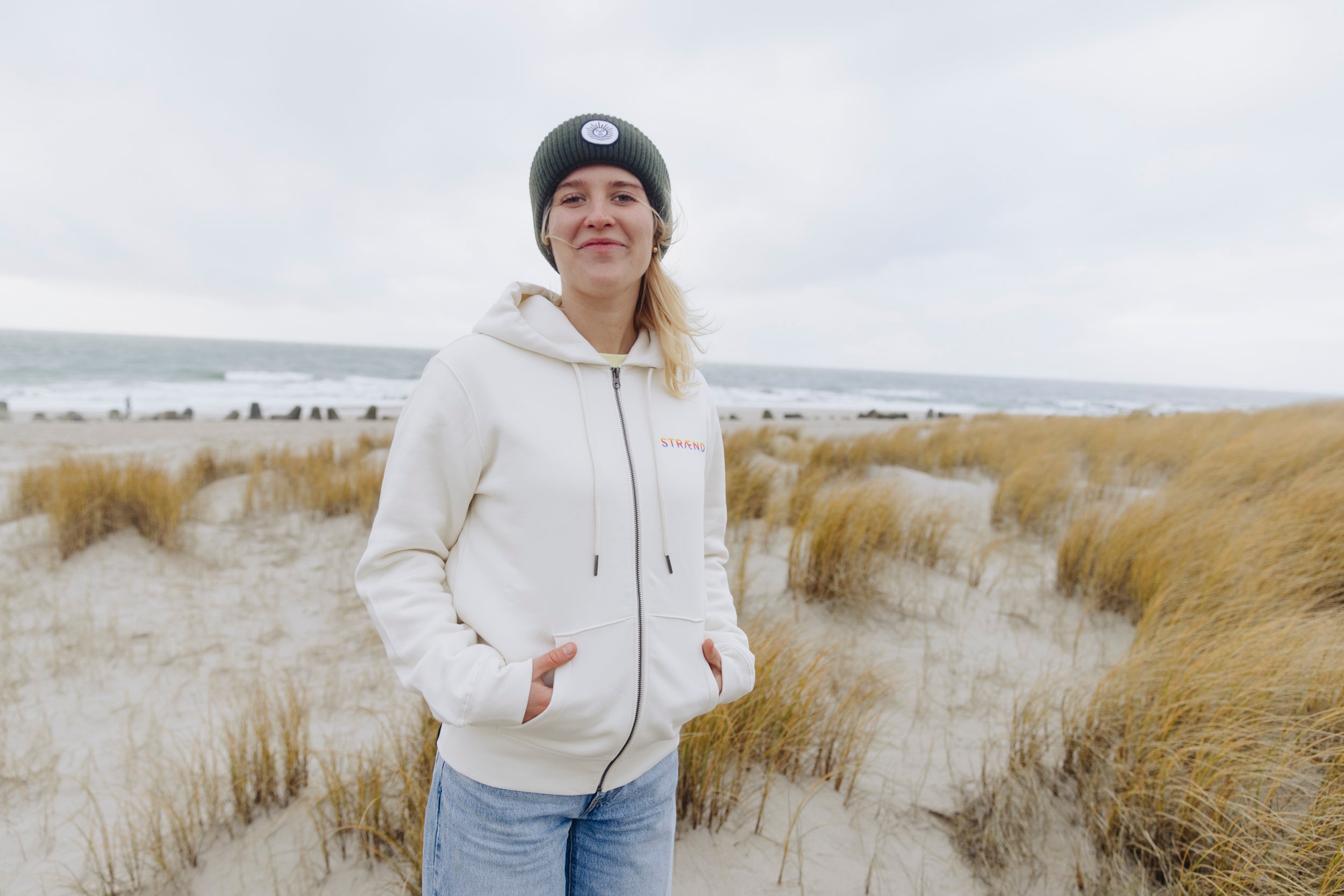 Hoodie Zipper Jacke, IVORY, Rainbow Sonne, UNISEX