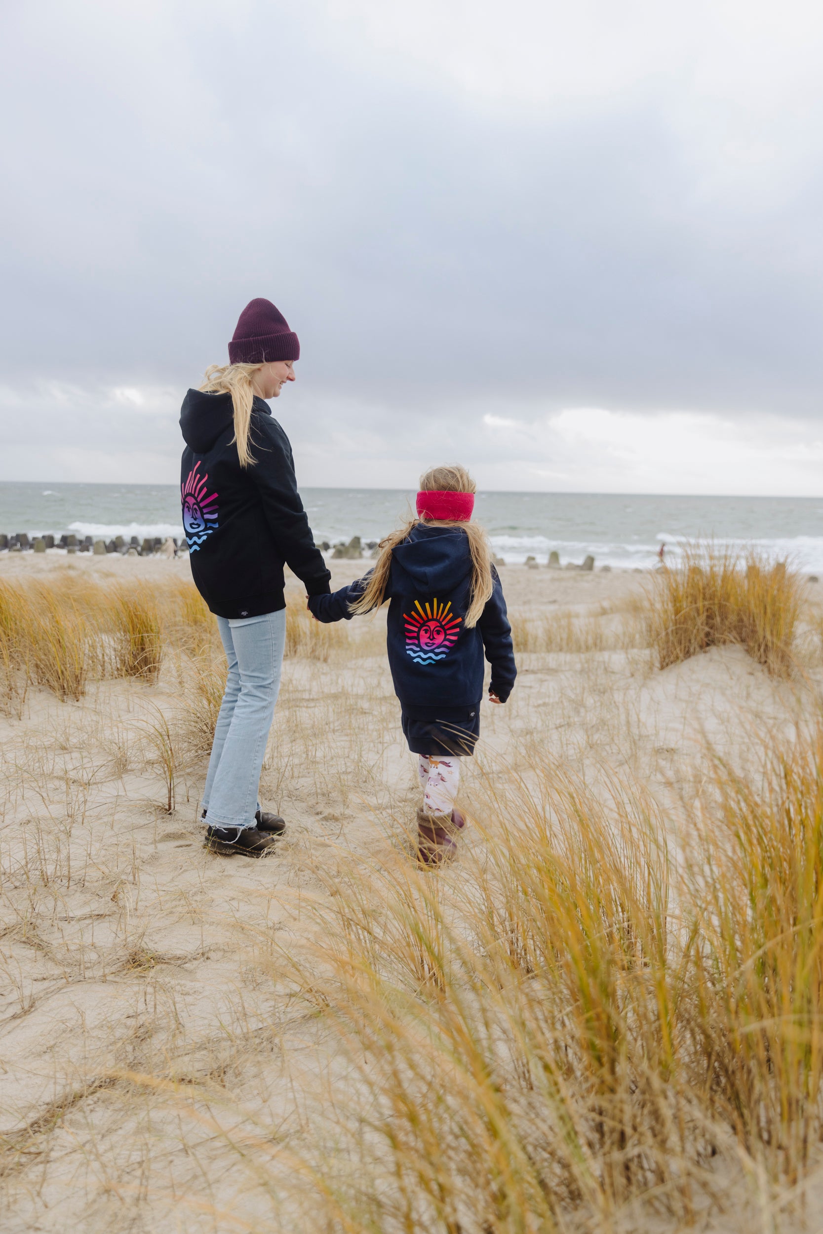 Hoodie Zipper UNISEX Oversize MAGENTA BLACK Sonne Back