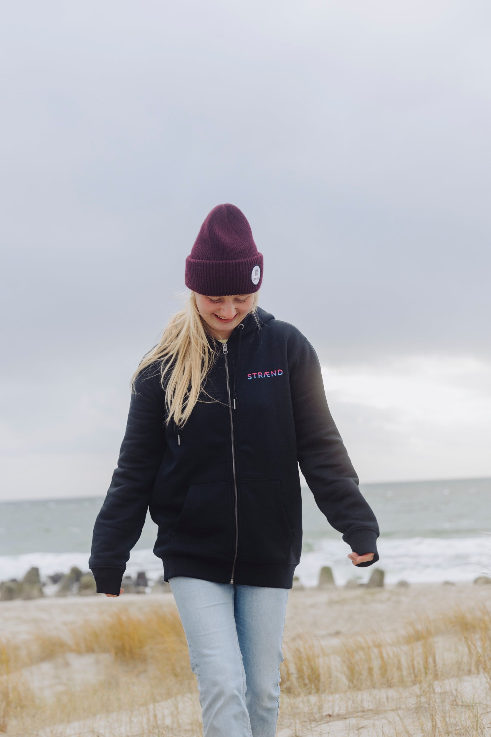 Hoodie Zipper UNISEX Oversize MAGENTA BLACK Sonne Back