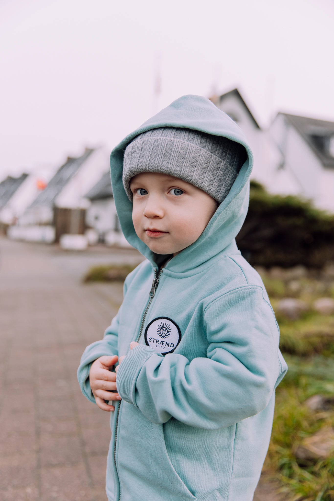 Kids Hoodie Zipper Jacke, Jade Green mit Aufnäher