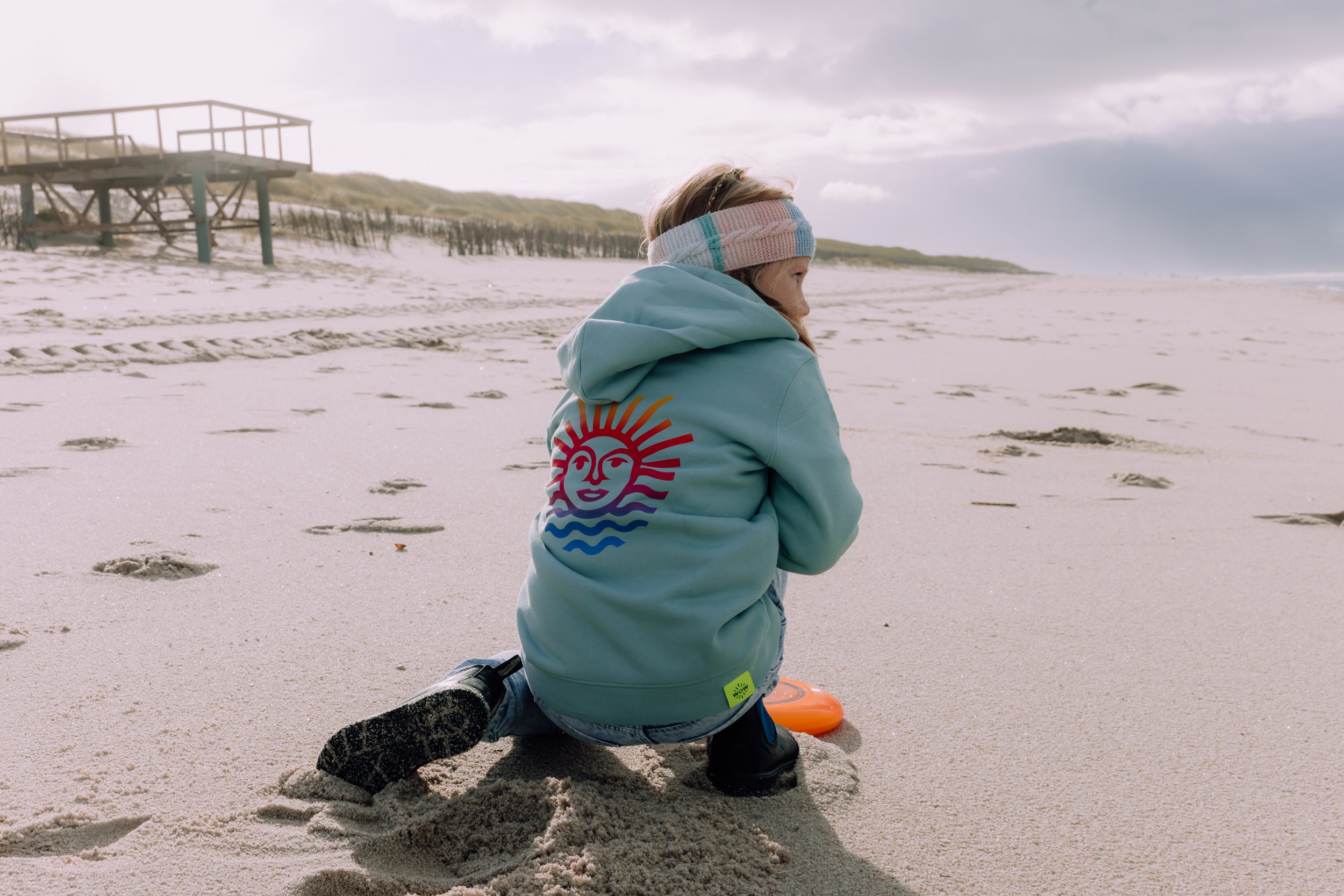 Kids Hoodie Zipper UNISEX JADE GRÜN RAINBOW Sonne Back