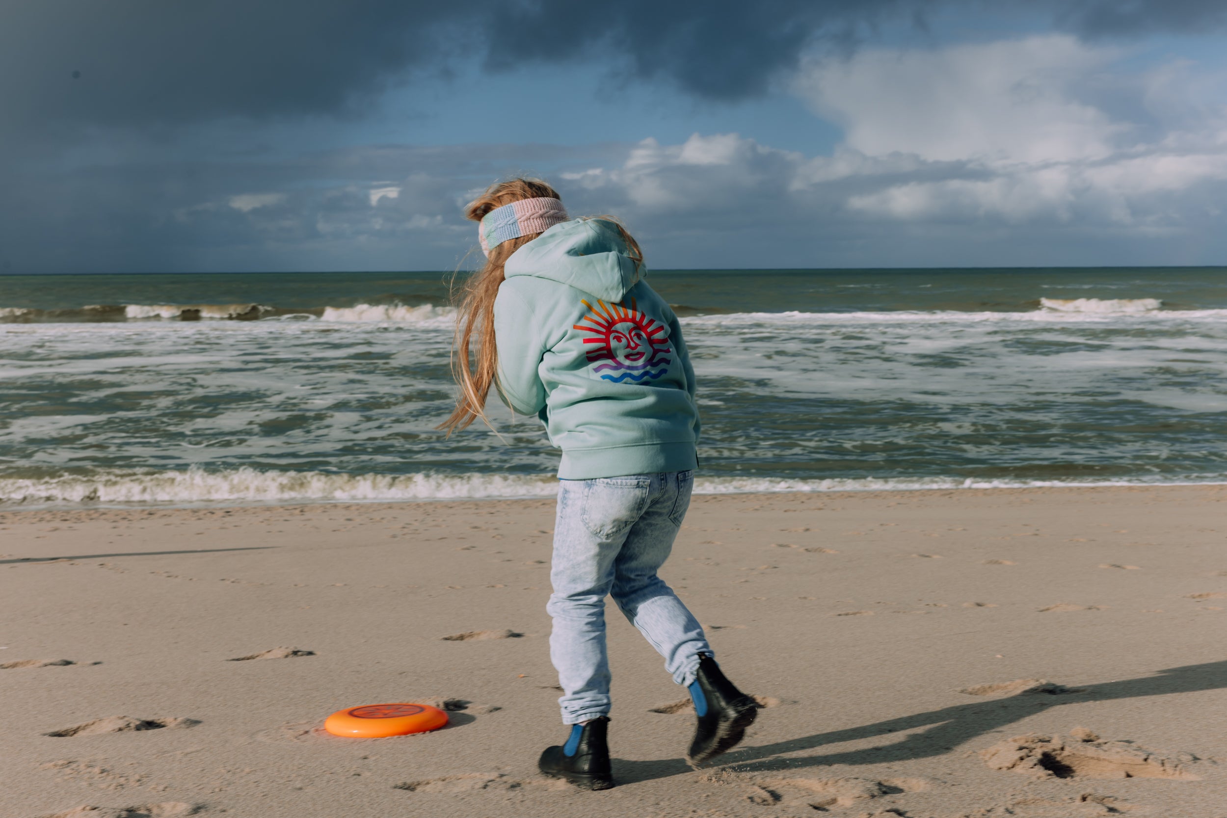 Kids Hoodie Zipper UNISEX JADE GRÜN RAINBOW Sonne Back