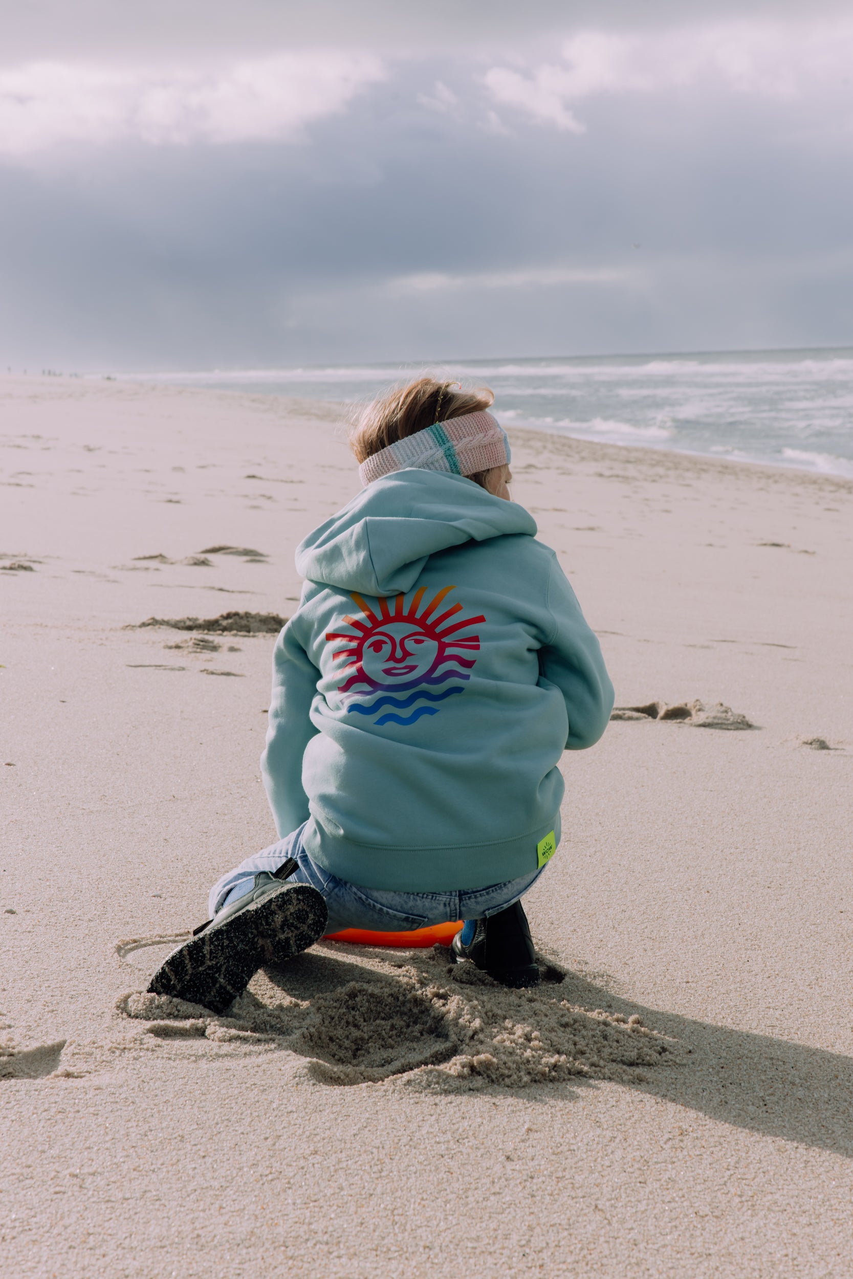 Kids Hoodie Zipper UNISEX JADE GRÜN RAINBOW Sonne Back